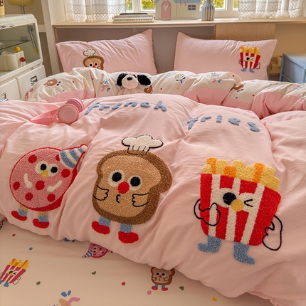 91家纺网 家纺一手货源 找家纺 （总）罗亿家纺 2025新款糯糯棉(110克）大版卡通毛巾绣四件套（提供买家绣）