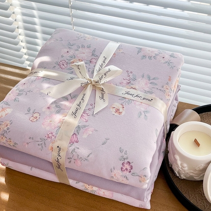 暖芯优选 2025新款针织棉双层纱四件套小碎花被套床单床笠款学生三件套新款直播热款-叠拍图-系列一 朴雅