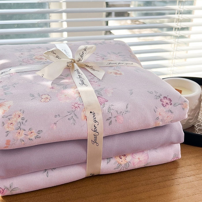 91家纺网 家纺一手货源 找家纺 暖芯优选 2025新款针织棉双层纱四件套小碎花被套床单床笠款学生三件套新款直播热款-叠拍图-系列一 朴雅