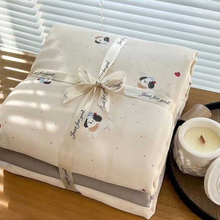 暖芯优选 2025新款针织棉双层纱四件套小碎花被套床单床笠款学生三件套新款直播热款-叠拍图-系列一 萌宠