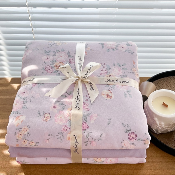 91家纺网 家纺一手货源 找家纺 暖芯优选 2025新款针织棉双层纱四件套小碎花被套床单床笠款学生三件套新款直播热款-叠拍图-系列一 朴雅