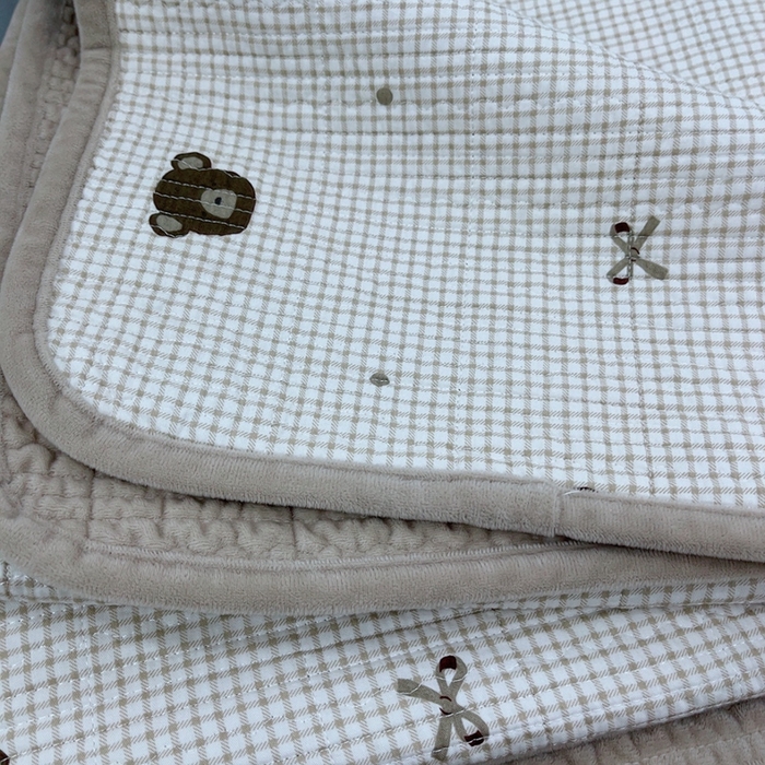 91家纺网 家纺一手货源 找家纺 暖居 2025新款砂洗棉加绒床盖三件套双面两用棉加绒-叠拍图 熊头蝴蝶结