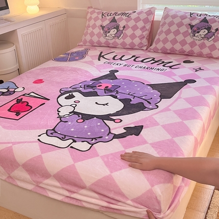 91家纺网 家纺一手货源 找家纺 （总）（买家秀爆款不断货）A类母婴级库洛米大阪卡通牛奶绒床笠珊瑚绒床笠雪花绒床笠牛奶绒床罩珊瑚绒床罩床垫套