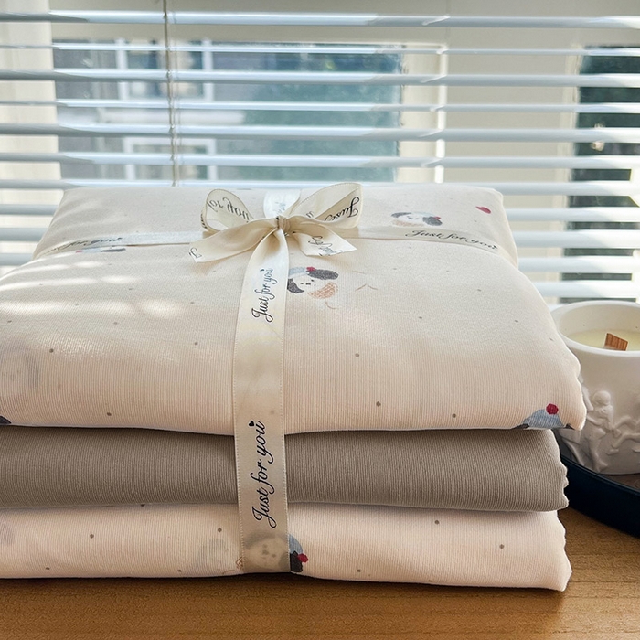 91家纺网 家纺一手货源 找家纺 暖芯优选 2025新款针织棉双层纱四件套小碎花被套床单床笠款学生三件套新款直播热款-叠拍图-系列一 萌宠