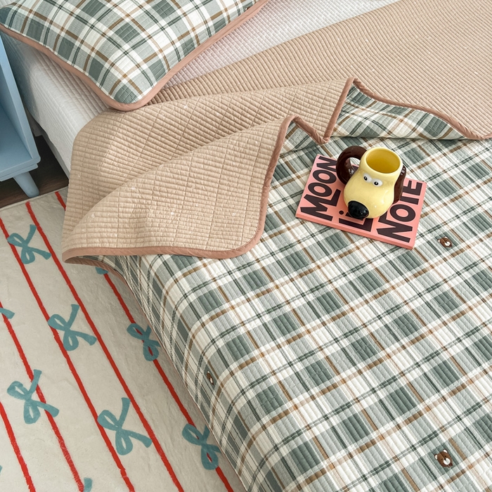 91家纺网 家纺一手货源 找家纺 茉夕家纺 2025新款跑量款双面纯棉印花水洗床盖 绿色格调