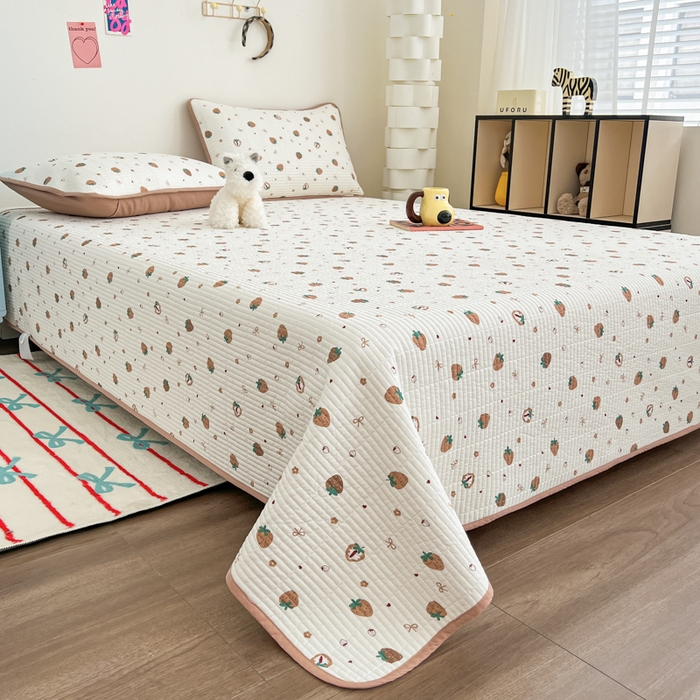 91家纺网 家纺一手货源 找家纺 茉夕家纺 2025新款跑量款双面纯棉印花水洗床盖 浪漫甜心