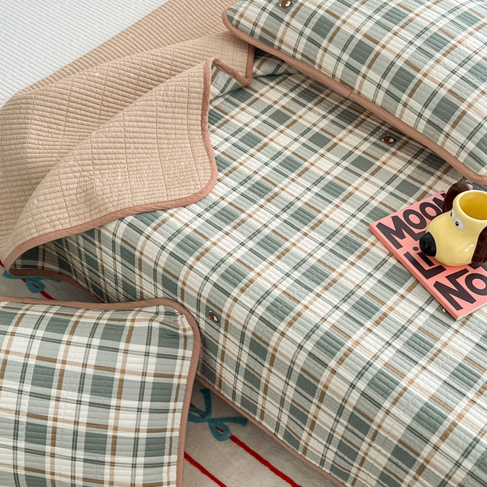 91家纺网 家纺一手货源 找家纺 茉夕家纺 2025新款跑量款双面纯棉印花水洗床盖 绿色格调