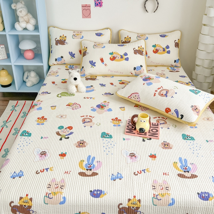 91家纺网 家纺一手货源 找家纺 茉夕家纺 2025新款跑量款双面纯棉印花水洗床盖 机智萌宠