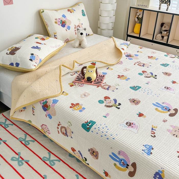 91家纺网 家纺一手货源 找家纺 茉夕家纺 2025新款跑量款双面纯棉印花水洗床盖 机智萌宠