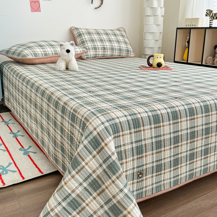 91家纺网 家纺一手货源 找家纺 茉夕家纺 2025新款跑量款双面纯棉印花水洗床盖 绿色格调