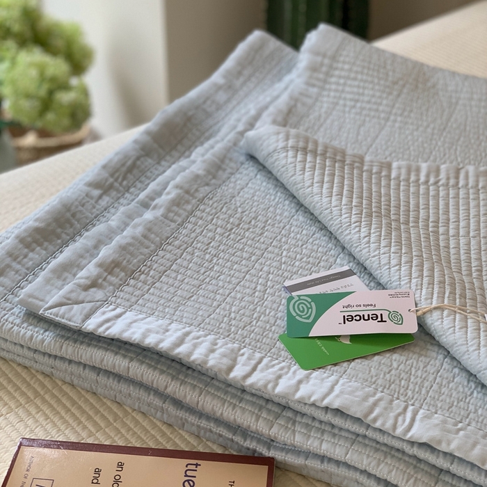 91家纺网 家纺一手货源 找家纺 汇庭 2025新款赫本系列床盖三件套-实拍 微风兰