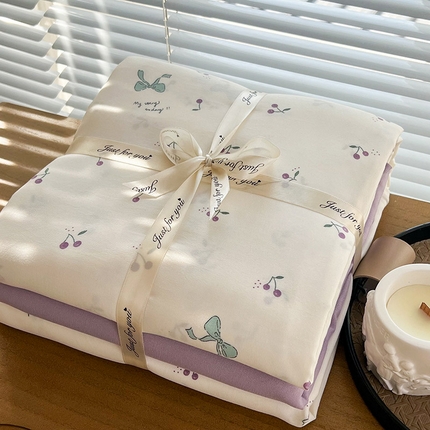 暖芯优选 2025新款针织棉双层纱四件套小碎花被套床单床笠款学生三件套新款直播热款-叠拍图-系列一 樱桃