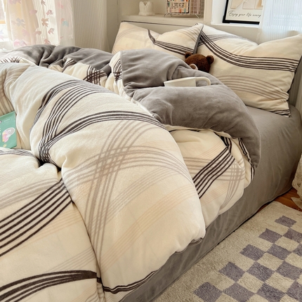 （买家秀爆款不断货）A类母婴级双面牛奶绒四件套珊瑚绒四件套雪花绒四件套儿童高克重卡通牛奶绒四件套儿童 旋律灰