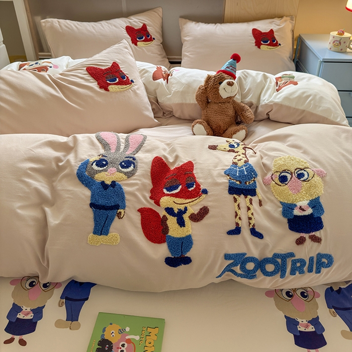 91家纺网 家纺一手货源 找家纺 罗亿家纺 2025新款糯糯棉(110克）大版卡通毛巾绣四件套（提供买家绣） 梦想动物城