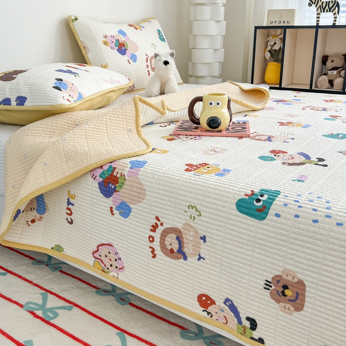 91家纺网 家纺一手货源 找家纺 茉夕家纺 2025新款跑量款双面纯棉印花水洗床盖 机智萌宠