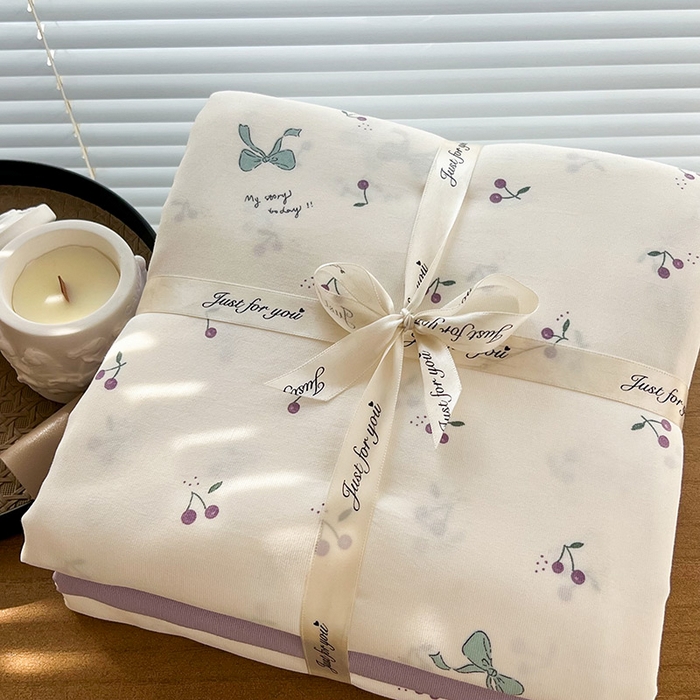 91家纺网 家纺一手货源 找家纺 暖芯优选 2025新款针织棉双层纱四件套小碎花被套床单床笠款学生三件套新款直播热款-叠拍图-系列一 樱桃