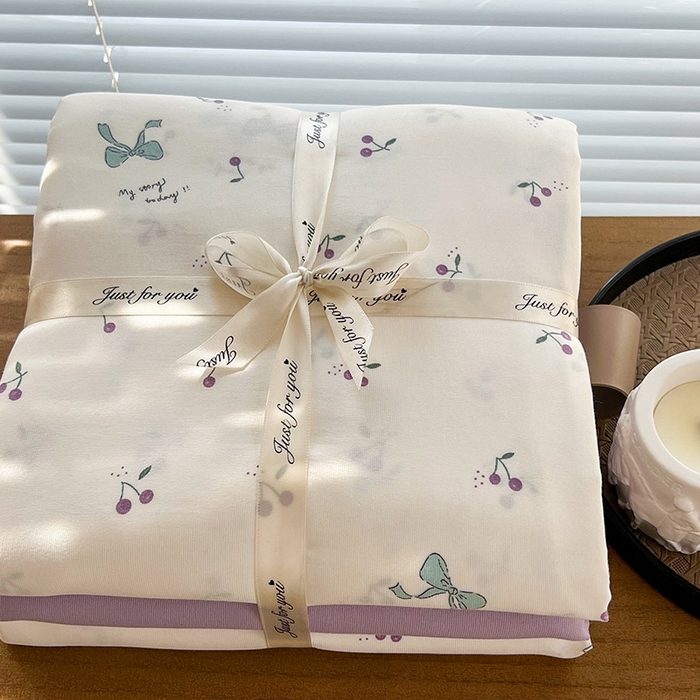 91家纺网 家纺一手货源 找家纺 暖芯优选 2025新款针织棉双层纱四件套小碎花被套床单床笠款学生三件套新款直播热款-叠拍图-系列一 樱桃