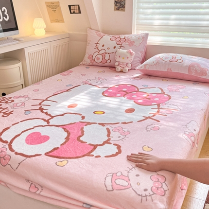 91家纺网 家纺一手货源 找家纺 （总）（买家秀爆款不断货）A类母婴级库洛米大阪卡通牛奶绒床笠珊瑚绒床笠雪花绒床笠牛奶绒床罩珊瑚绒床罩床垫套