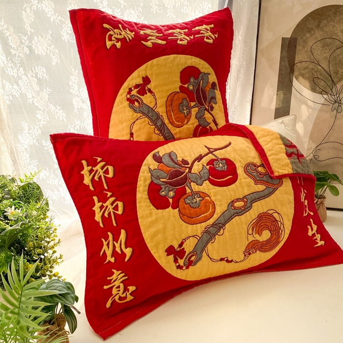 91家纺网 家纺一手货源 找家纺 美宜家 2025高档喜庆大红纯棉情侣枕巾加大加厚 事事如意