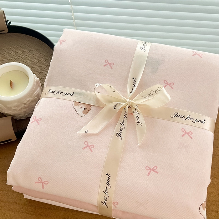 91家纺网 家纺一手货源 找家纺 暖芯优选 2025新款针织棉双层纱四件套小碎花被套床单床笠款学生三件套新款直播热款-叠拍图-系列一 绅士小兔