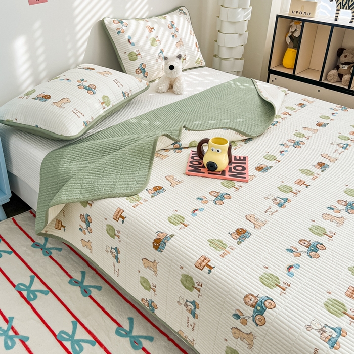 91家纺网 家纺一手货源 找家纺 茉夕家纺 2025新款跑量款双面纯棉印花水洗床盖 动物大会