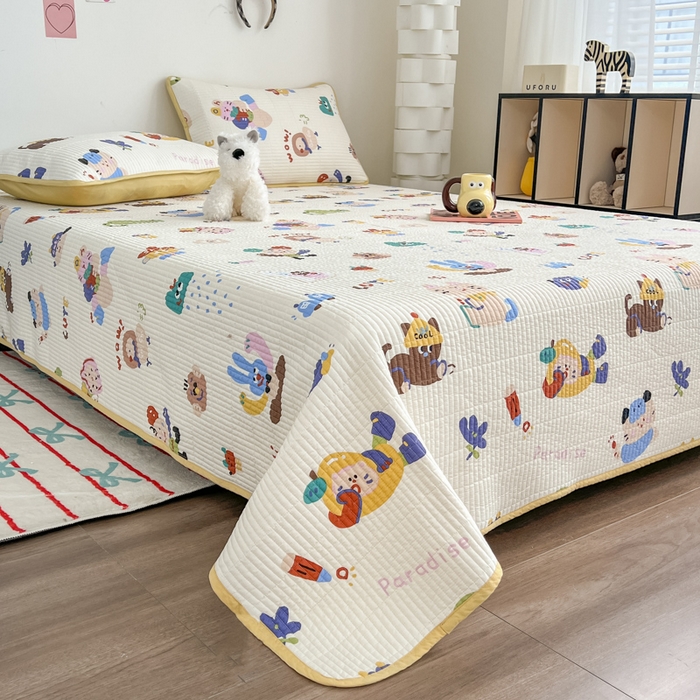 91家纺网 家纺一手货源 找家纺 茉夕家纺 2025新款跑量款双面纯棉印花水洗床盖 机智萌宠