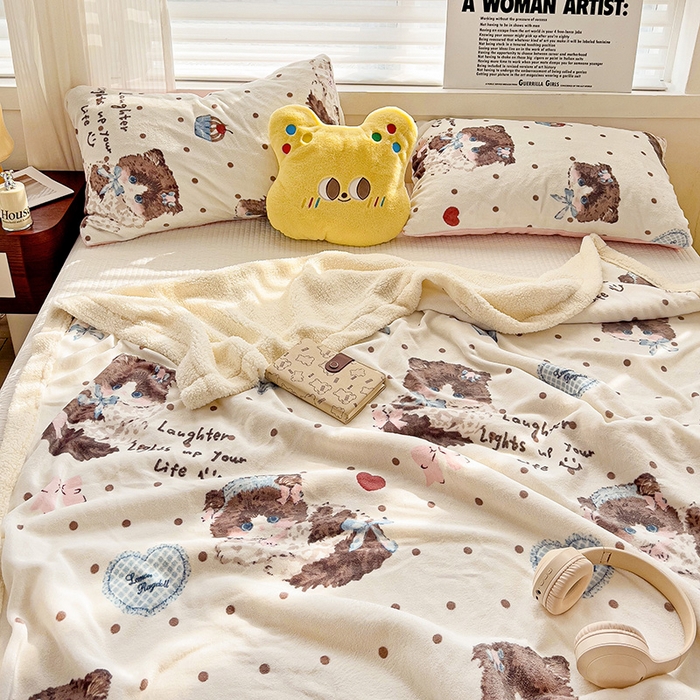 91家纺网 家纺一手货源 找家纺 （买家秀 爆款 不断货）A类母婴级婴童毯子牛奶绒毛毯牛奶绒毯子午睡毯珊瑚绒毛毯子羊羔绒毛毯羊羔绒毯子 洛丽塔-猫咪公主