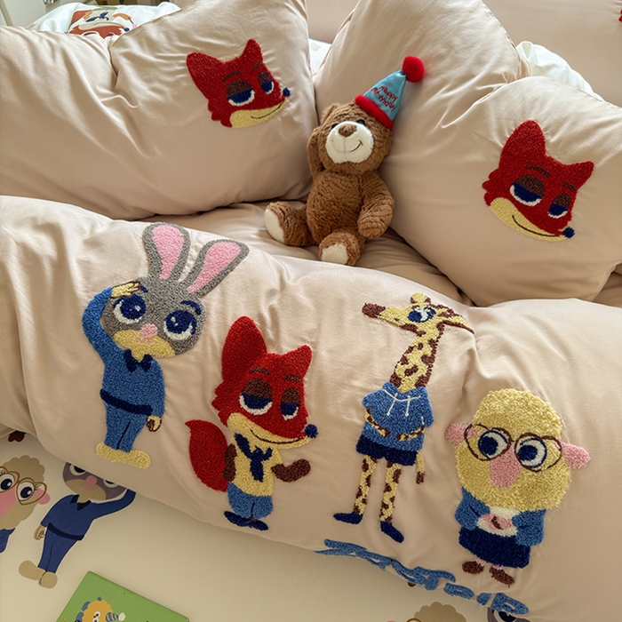 91家纺网 家纺一手货源 找家纺 罗亿家纺 2025新款糯糯棉(110克）大版卡通毛巾绣四件套（提供买家绣） 梦想动物城