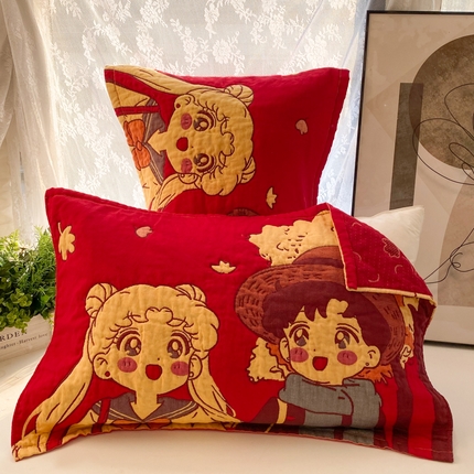 91家纺网 家纺一手货源 找家纺 （总）美宜家 2025高档喜庆大红纯棉情侣枕巾枕套加大加厚