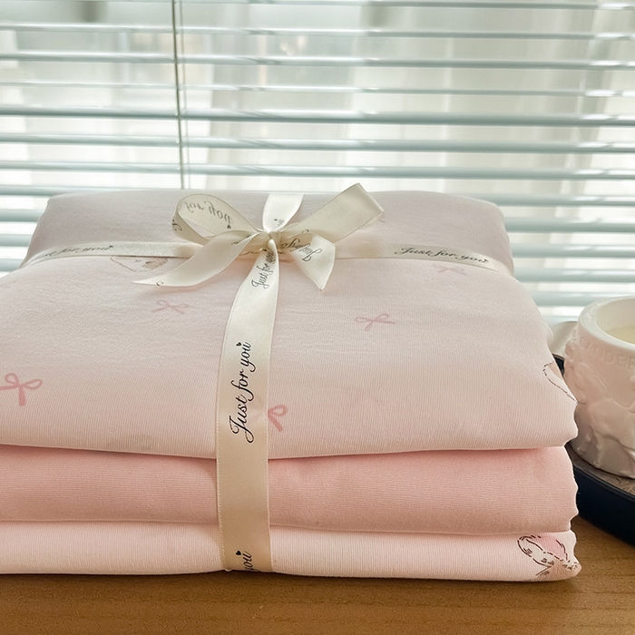 91家纺网 家纺一手货源 找家纺 暖芯优选 2025新款针织棉双层纱四件套小碎花被套床单床笠款学生三件套新款直播热款-叠拍图-系列一 绅士小兔