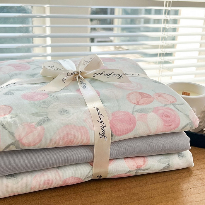 91家纺网 家纺一手货源 找家纺 暖芯优选 2025新款针织棉双层纱四件套小碎花被套床单床笠款学生三件套新款直播热款-叠拍图-系列一 花千朵