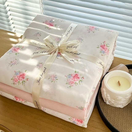 暖芯优选 2025新款针织棉双层纱四件套小碎花被套床单床笠款学生三件套新款直播热款-叠拍图-系列一 婉然