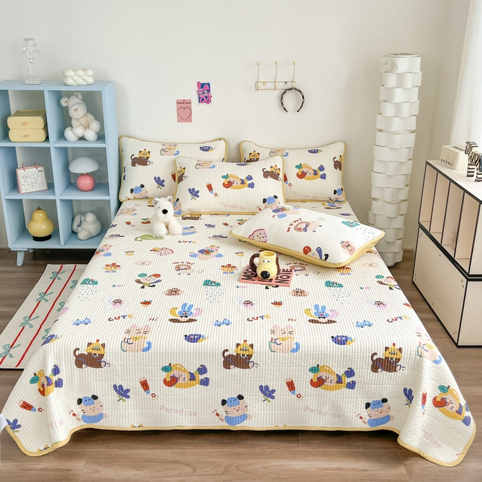 91家纺网 家纺一手货源 找家纺 茉夕家纺 2025新款跑量款双面纯棉印花水洗床盖 机智萌宠