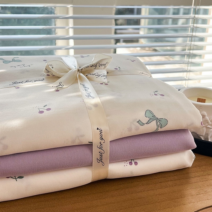 91家纺网 家纺一手货源 找家纺 暖芯优选 2025新款针织棉双层纱四件套小碎花被套床单床笠款学生三件套新款直播热款-叠拍图-系列一 樱桃