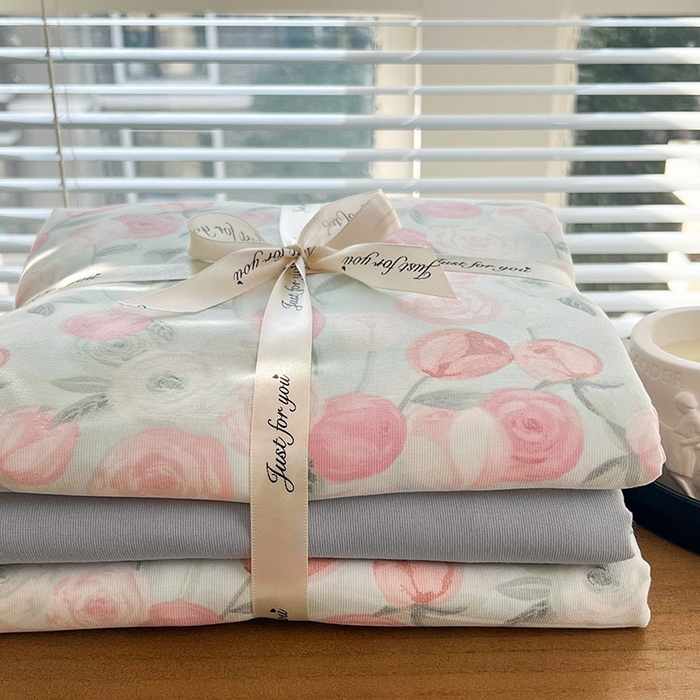 91家纺网 家纺一手货源 找家纺 暖芯优选 2025新款针织棉双层纱四件套小碎花被套床单床笠款学生三件套新款直播热款-叠拍图-系列一 花千朵