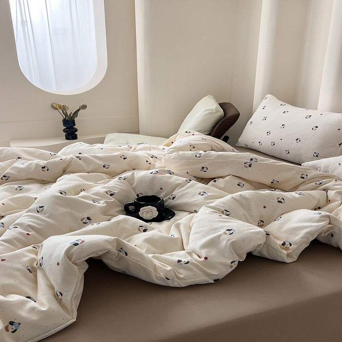 91家纺网 家纺一手货源 找家纺 优选 2025加厚针织棉双层纱四件套小碎花被套床单床笠款学生三件套新款直播爆款 萌宠