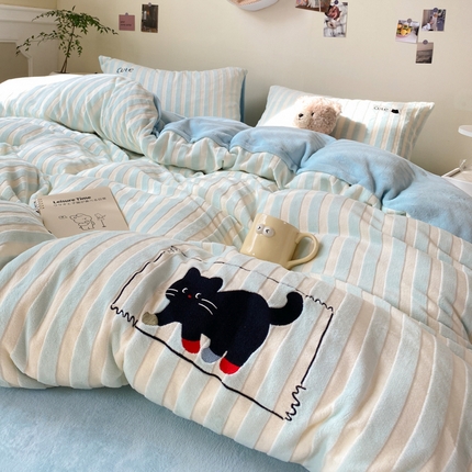 91家纺网 家纺一手货源 找家纺 （总）（买家秀爆款不断货）A类母婴级毛巾绣牛奶绒四件套珊瑚绒四件套雪花绒四件套刺绣牛奶绒毛巾绣四件套小清新