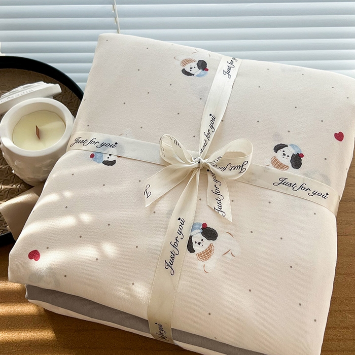 91家纺网 家纺一手货源 找家纺 暖芯优选 2025新款针织棉双层纱四件套小碎花被套床单床笠款学生三件套新款直播热款-叠拍图-系列一 萌宠