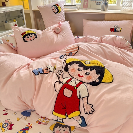 91家纺网 家纺一手货源 找家纺 （总）罗亿家纺 2025新款糯糯棉(110克）大版卡通毛巾绣四件套（提供买家绣）