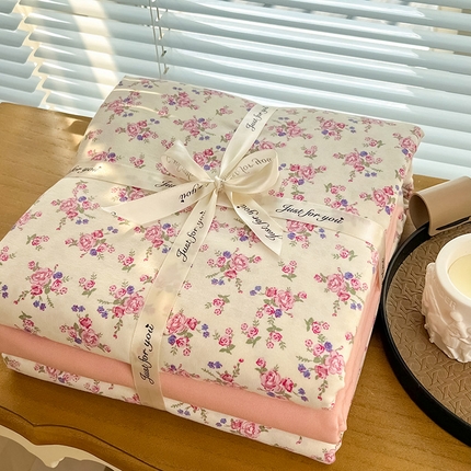 暖芯优选 2025新款加厚针织棉双层纱四件套小碎花被套床单床笠款学生三件套新款直播热款-叠拍图-系列二 安露斯