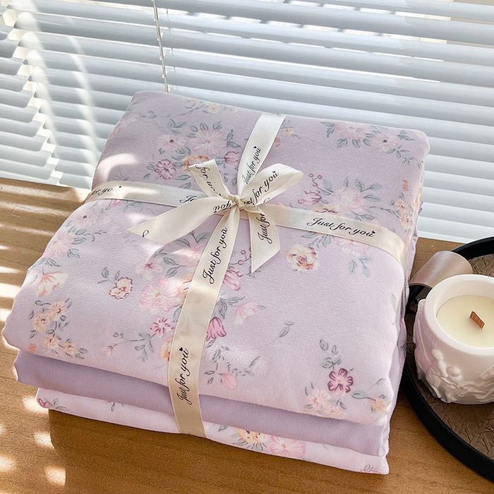 91家纺网 家纺一手货源 找家纺 暖芯优选 2025新款针织棉双层纱四件套小碎花被套床单床笠款学生三件套新款直播热款-叠拍图-系列一 朴雅