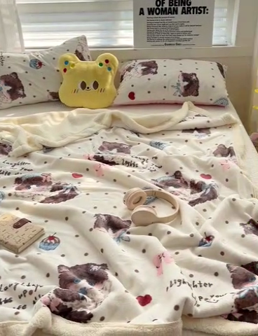 91家纺网 家纺一手货源 找家纺 （买家秀 爆款 不断货）A类母婴级婴童毯子牛奶绒毛毯牛奶绒毯子午睡毯珊瑚绒毛毯子羊羔绒毛毯羊羔绒毯子 洛丽塔-猫咪公主