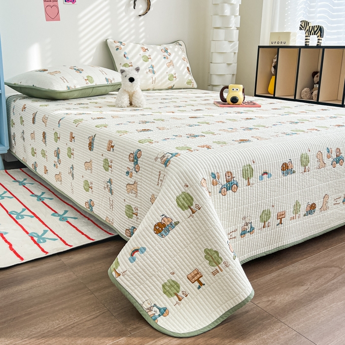 91家纺网 家纺一手货源 找家纺 茉夕家纺 2025新款跑量款双面纯棉印花水洗床盖 动物大会