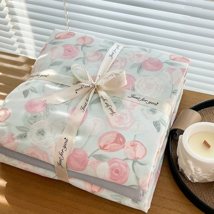 暖芯优选 2025新款针织棉双层纱四件套小碎花被套床单床笠款学生三件套新款直播热款-叠拍图-系列一 花千朵