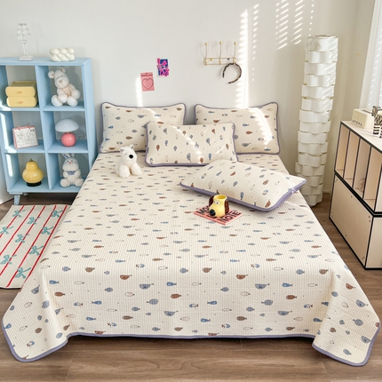 茉夕家纺 2025新款跑量款双面纯棉印花水洗床盖 简鱼