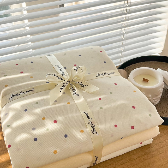 91家纺网 家纺一手货源 找家纺 暖芯优选 2025新款针织棉双层纱四件套小碎花被套床单床笠款学生三件套新款直播热款-叠拍图-系列一 点点