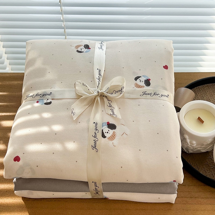 91家纺网 家纺一手货源 找家纺 暖芯优选 2025新款针织棉双层纱四件套小碎花被套床单床笠款学生三件套新款直播热款-叠拍图-系列一 萌宠