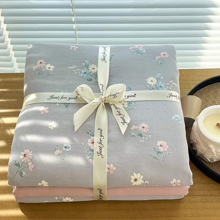 91家纺网 家纺一手货源 找家纺 暖芯优选 2025新款针织棉双层纱四件套小碎花被套床单床笠款学生三件套新款直播热款-叠拍图-系列一 柔晨