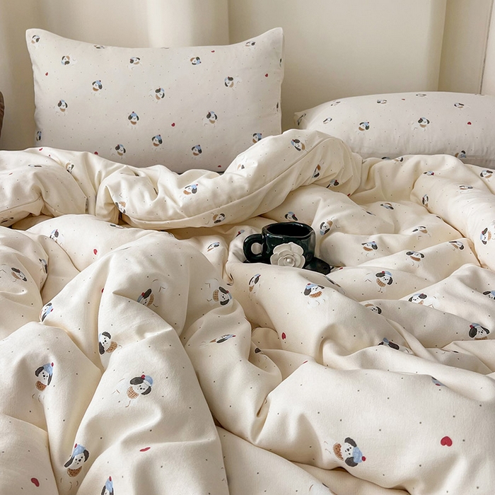 91家纺网 家纺一手货源 找家纺 优选 2025加厚针织棉双层纱四件套小碎花被套床单床笠款学生三件套新款直播爆款 萌宠