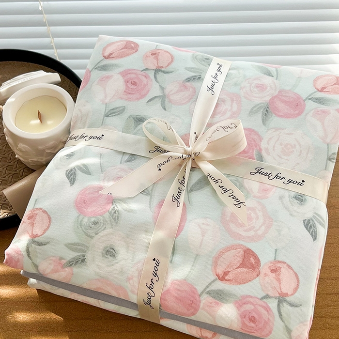 91家纺网 家纺一手货源 找家纺 暖芯优选 2025新款针织棉双层纱四件套小碎花被套床单床笠款学生三件套新款直播热款-叠拍图-系列一 花千朵